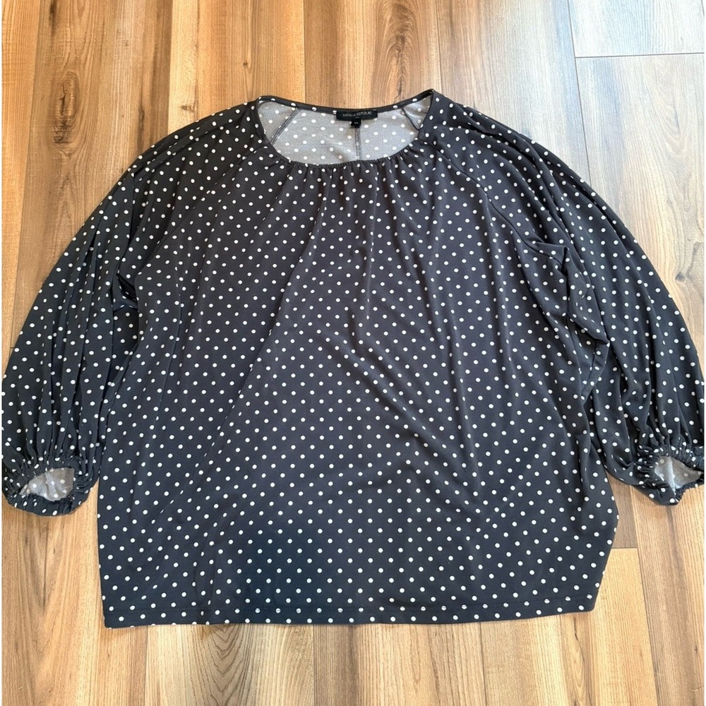 Banana Republic Blouse Polka Dot Women's XL Black White 3/4 Sleeve Stretch